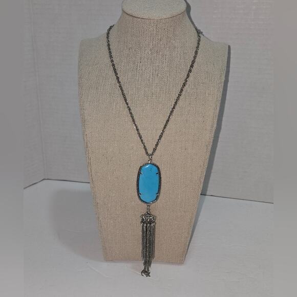 Kendra Scott Rayne Silver And Turquoise Elegant Pendant Necklace - Picture 4 of 5